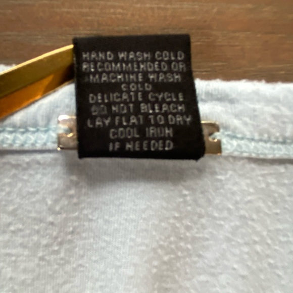 Magaschoni T-Shirt Women's Medium Light Blue Stretch Knit Top Deep V Neck - Picture 4 of 8